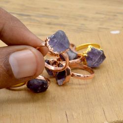 Raw Amethyst Electroplated 925 Sterling silver Handmade Ring