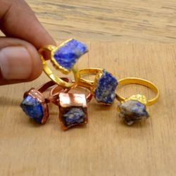 raw lapis lazuli, 925 sterling silver electroplated ring