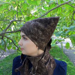 handmade wool wetfelting hat dwarven bronze