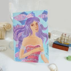 Miniature Mermaid acrylic ACEO, a Girl in the Waves in Water