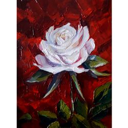The rose is white. Oil painting on cardboard. Original