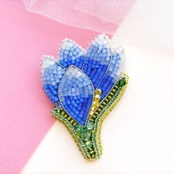 Flower brooch, Crocus brooch,Handmade jewelry,Blue flower brooch,Handmade flower