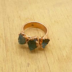Raw Neo Blue Apatite Gemstone Brass Electroplated Handmade Ring  
