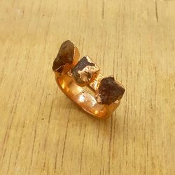 Raw Hassonite electroplated Brass Handmade Ring Jewelry