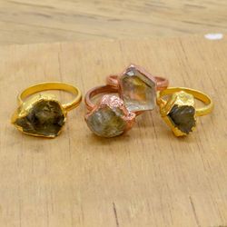 Raw Citrine Gemstone Electroplated Brass Ring Jewelry