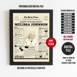 99th birthday newspaper poster, personalized, 99th birthday poster, 1924 birthday sign, back in 1924 board poster