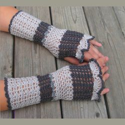 Crochet fingerless gray gloves Crochet wool mittens Lace gloves Arm warmers Victorian gloves Cottagecore outfit