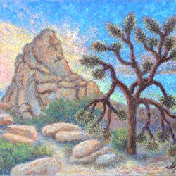 Joshua Tree Painting Original Art National Park Art Oil Pastel Landscape Small Wall Art 8x10 by NataDuArt