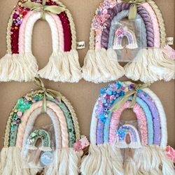 macrame rai.rainbow wall decor decoration for children's room, gift for a girl. for each rainbow i made a brooch for you
