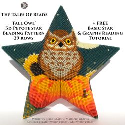 Peyote Star Pattern Fall Owl / Halloween Beaded Star Pattern / Christmas Ornament Seed Bead Patterns