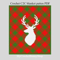 Crochet C2C Deer Buffalo plaid blanket pattern PDF Instant Download