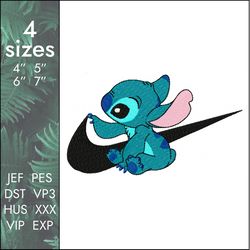 nike lilo stitch embroidery design, swoosh logo cartoon kids designs, 4 sizes, instant download