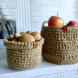 Eco friendly jute Fruit basket Handmade Hanging basket boho Wall storage Kitchen decor Baskets for shelves zero waste