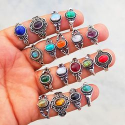 Wholesale Lot Assorted Gemstone Ring, Assorted Crystal Handmade Ring, Ring For Women, Silver Plated Ring, Wholesale Ring