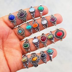 wholesale lot assorted gemstone ring, assorted crystal handmade ring, ring for women, silver plated ring, wholesale ring