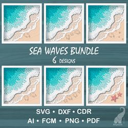3D layered sea waves bundle - 6 designs - SVG for Cricut, DXF for Silhouette, FCM for Brother cut files