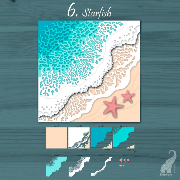 3D layered sea waves bundle svg file for cricut mandala with starfish