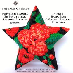 Peyote Star Pattern Poppies & Peonies / Floral Beaded Star Pattern Seed Bead Ornament