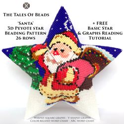 Santa Peyote Star Pattern / Winter Beaded Star Pattern / Seed Bead Christmas Ornament Beading Patterns