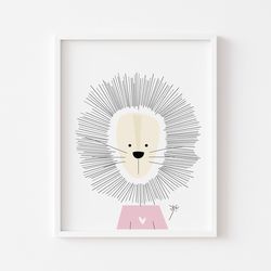 pink lion print, lion wall art, so cute lion print, lion poster, lion nursery wall art, pink lion, adorable lion