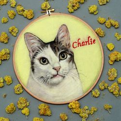 Needle Felting cat portrait, Custom pet painting, Cat portrait from photo, Pet loss gift