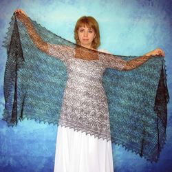 Hand knit black scarf, Warm Russian Orenburg shawl, Wool wrap, Goat down stole, Lace cover up, Kerchief, Mourning cape