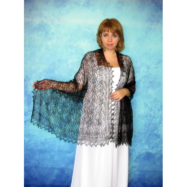 Hand knit black scarf, Warm Russian Orenburg shawl, Wool wrap, Goat down stole, Lace cover up, Kerchief, Mourning cape 3.JPG