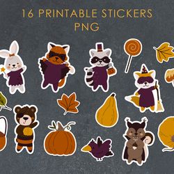 16 Halloween Stickers, Printable Digital Stickers Bundle