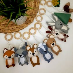 Baby gym toys, woodland play gym toy set, stroller toys, baby shower gift, felt animals, hanging toys, new baby gift