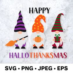 Happy HalloThanksMas SVG. Holiday Gnomes.