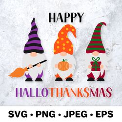 happy hallothanksmas svg. holiday gnomes.