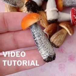 miniature mushrooms (boletus). tutorial polymer clay. mini fake vegetables. video, clay pattern, diy mini garden, forest