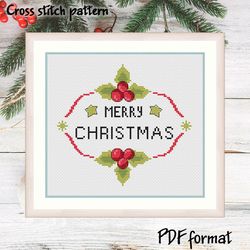 Merry Christmas cross stitch pattern PDF, Christmas cross stitch pattern modern, Easy cross stitch design