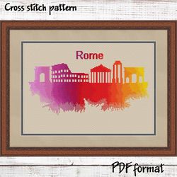Rome cross stitch pattern modern, Italy cross stitch pattern PDF, Watercolor city cross stitch design