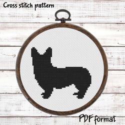 Welsh Corgi cross stitch pattern PDF, Silhouette Dog cross stitch design, Easy beginner Xstitch Pattern