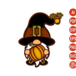 thanksgiving gnome layered mandala with pumpkin svg, autumn gnome for laser or cricut