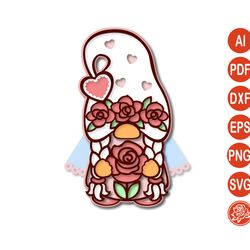 layered gnome bride svg, wedding gnome dxf files for cricut