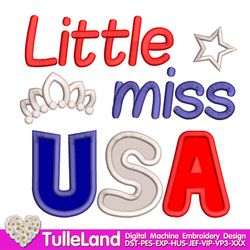Little miss USA Patriotic America applique Machine embroidery design