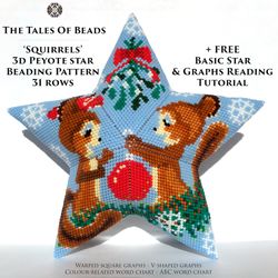 Squirrels Peyote Star Pattern / Winter Beaded Star Pattern / Seed Bead Christmas Ornament Beading Pattern