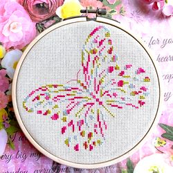 variegated lacy butterfly cross stitch pattern pdf by crossstitchingforfun instant download, variegated cross stitching