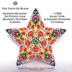 Summer Meadow Peyote Star Pattern / Folk Beaded Star Pattern / Seed Bead Pattern Christmas Ornament