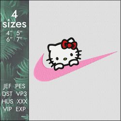 Nike Hello Kitty Embroidery Design, swoosh logo cute cartoon girl childrens designs, 4 sizes, Instant Download