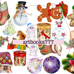 ephemera, winter, fussy clipping, christmas, santa claus, cookies, car, bell, hare, house, gift, candle