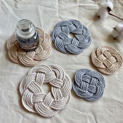 coffee coasters, woven coaster, tea mug rug, desk decor, macrame decor, home decor, living room decor, kitchen decor