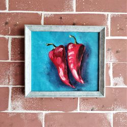 Pepper Painting Kitchen Wall Decor, Pepper Still Life, Pepper Decoration, Vegetable Painting Art, Food Painting