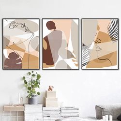 Abstract Women Set of 3 Prints Printable Wall Art Women Painting Bedroom Decor Face Line Art Large Poster Abstract Art
