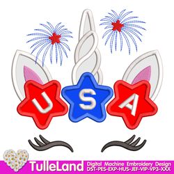 Unicorn Patriotic 4th of July USA applique Machine embroidery design