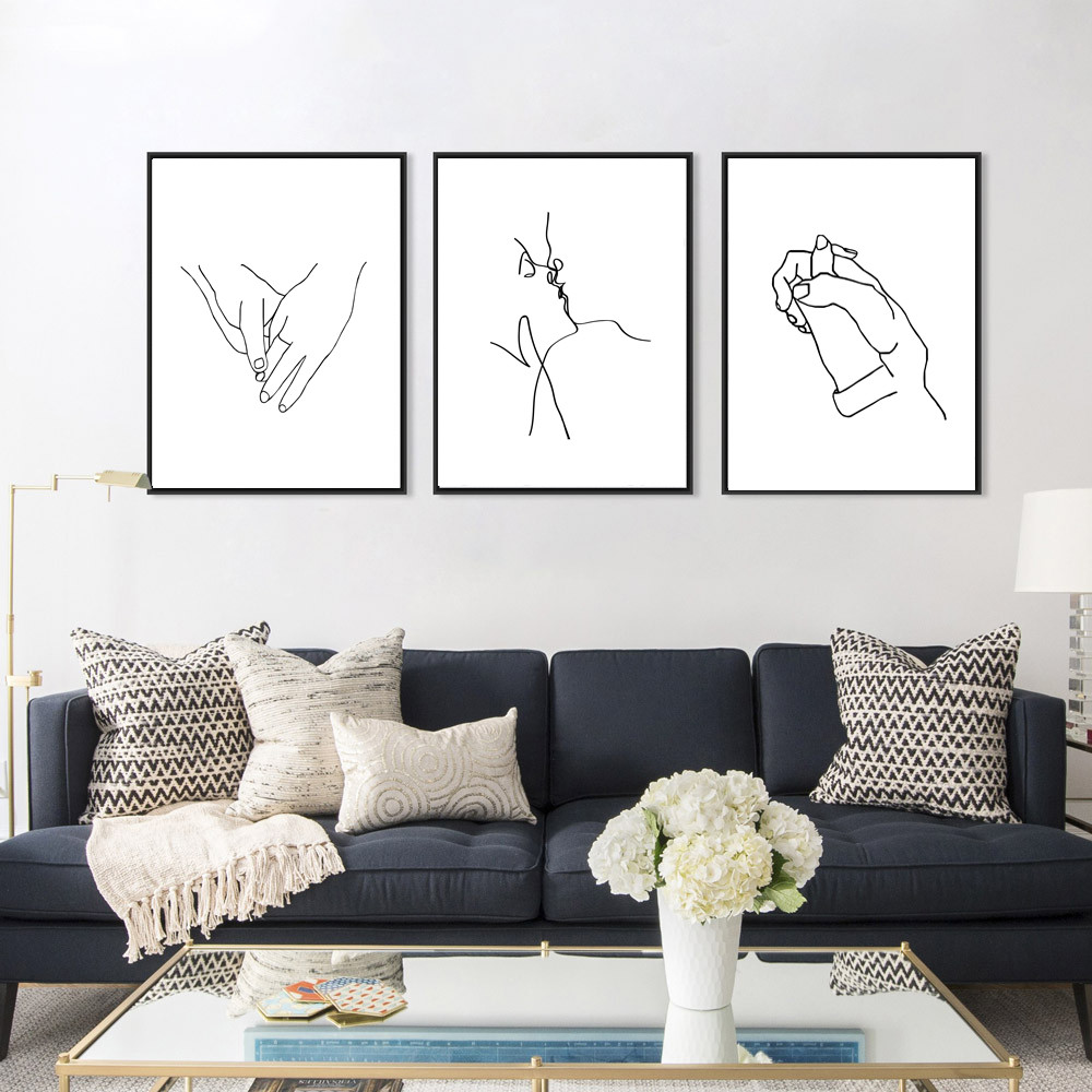 Prints are drawn in one line, a minimalist poster on the theme of love, 3 posters