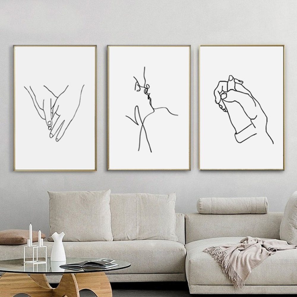 Prints are drawn in one line, a minimalist poster on the theme of love, 3 posters