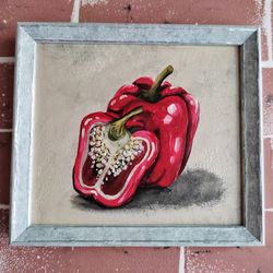 Red Pepper painting, Vegetables kitchen wall decor, Vegetables art, Pepper still life, Food art, Dining room wall decor
